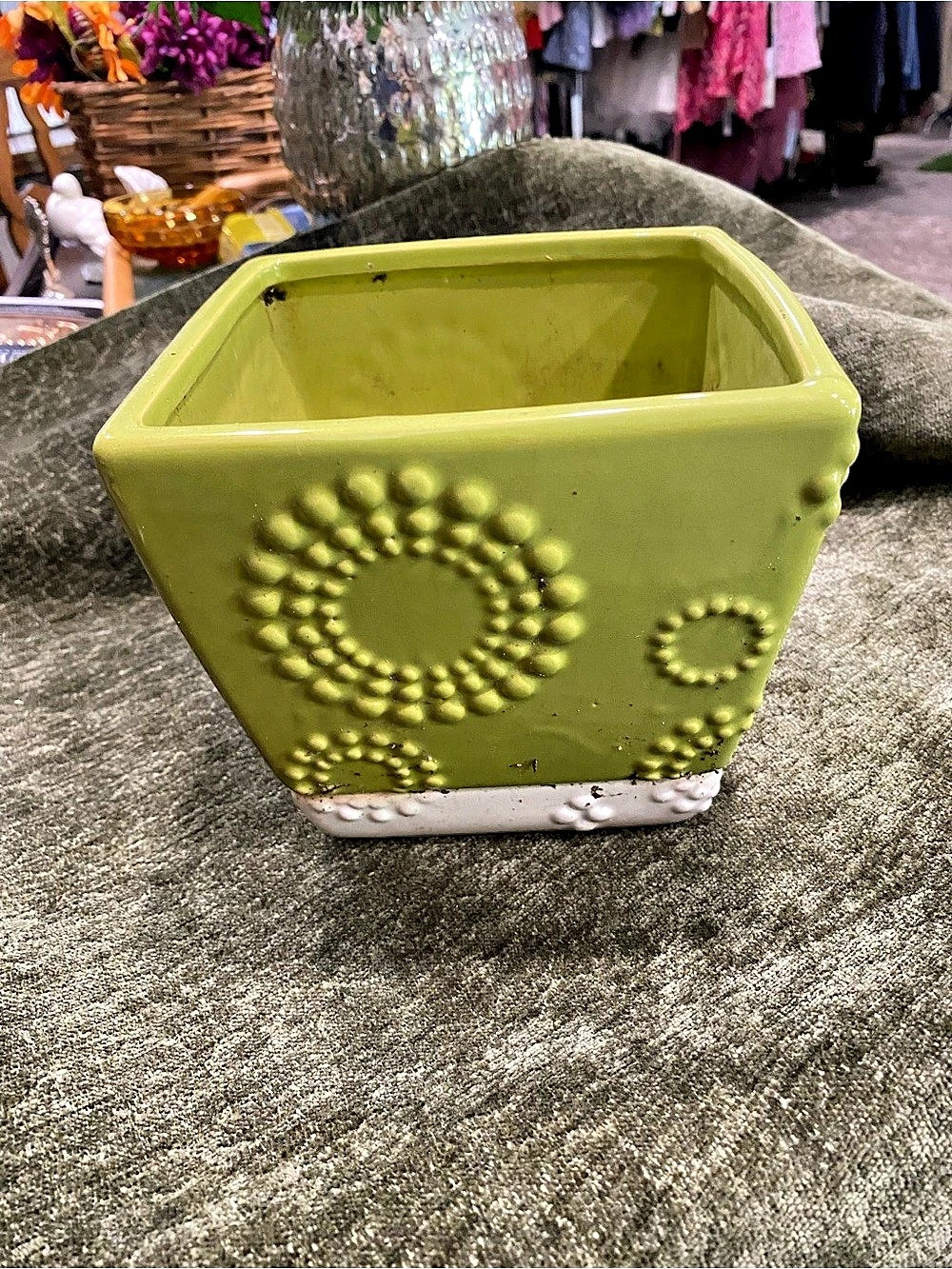 Green & White Decorative Ceramic Planter
